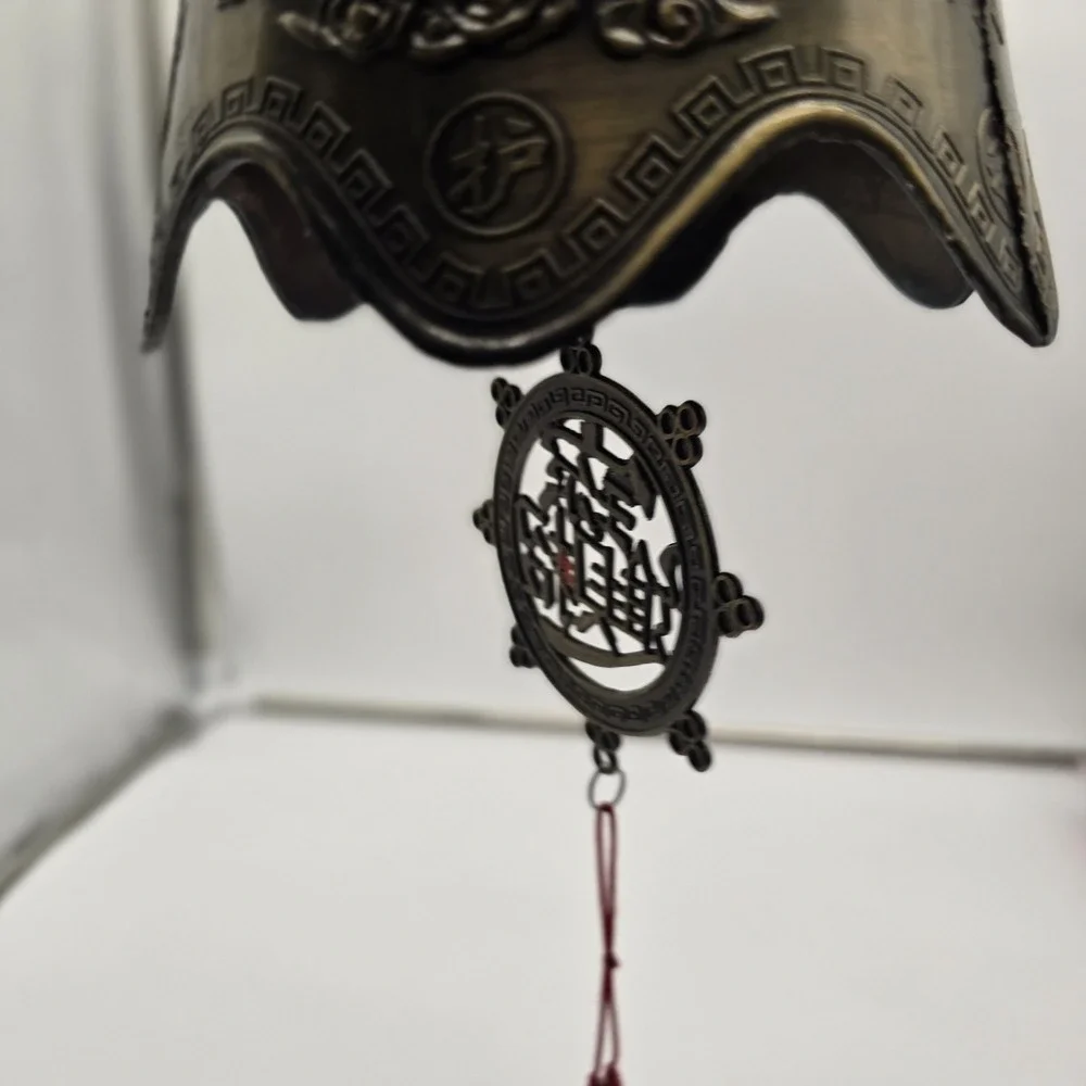 Vintage Chinese‎ Brass Bell with Dragon & Foo Dog Motif For Luck & Wealth